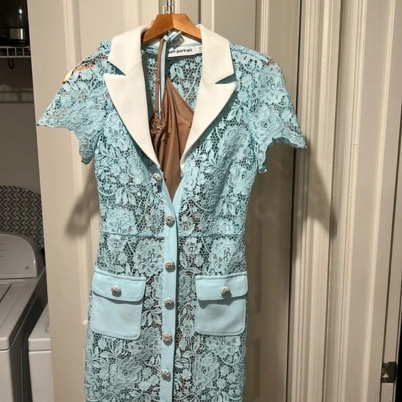 SELF PORTRAIT BABY BLUE LACE DRESS OLD MONEY CONTEMPORARY - Picture 3 of 7